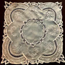 Old Vintage Adorable White Linen Doily Floral Embroidery Battenberg Embroidery picture