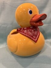 Teleflora Gifts Lg Yellow Duck Ceramic Planter Vase Rubber Ducky w/Red Bandanna picture