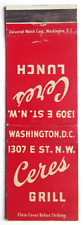Ceres Grill / Ceres Lunch - Washington, DC Restaurant 20 Strike Matchbook Cover picture