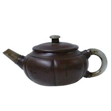 Chinese Zisha Clay Medium Brown Jade Stone Handle Teapot Display Art ws998 picture