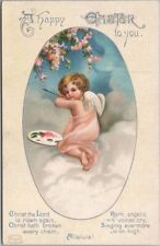 c1910s HAPPY EASTER Postcard Angel / Artist's Palette - Artist-Signed Clapsaddle picture