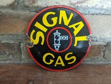 VINTAGE SIGNAL GASOLINE PORCELAIN GAS PUMP DOOR SIGN MOTOR OIL 6