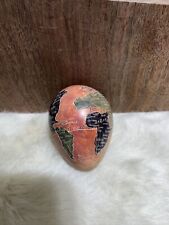 Kenya Vintage Hand Carved Soapstone Egg Etched & Painted World Map & Giraffe picture