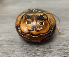 Adorable Hand Carved/Painted Kitty Gourd Rattle Circumference Of 10 Inches  picture