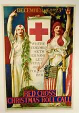 1918 ORIGINAL WW1 POSTER “RED CROSS CHRISTMAS ROLL CALL” / LINEN BACKED picture