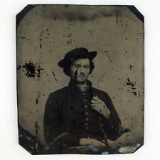 Mounted Services Union Soldier Tintype c1865 Civil War Man 1/6 Plate Photo C2976 picture