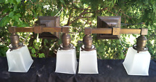 Antique C1910 Mission Arts Crafts Wall Sconce Light Fixture Lamp & Shades - Pair picture