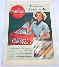 Coca Cola Ad 1938 Magazine Print Coke Glass Case Hat Pause At The Red Cooler picture