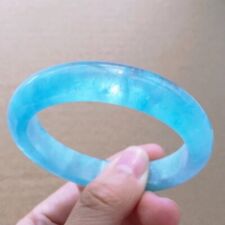 55mm Natural Blue Aquamarine Crystal Gemstone Bangle Bracelet Handmade picture