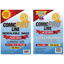 100 Pack - ComicProLine RESEALABLE Current Size Comic Book OPP Bags + Boards picture