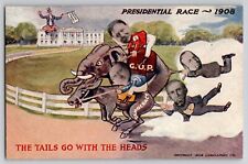 1908 Presidential Campaign Bryan Taft Donkey Elephant Postcard Grollman RARE picture