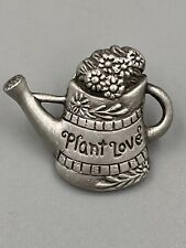 Silver Colored Flowers Watering Can Plant Love Lapel Pin Brooch picture
