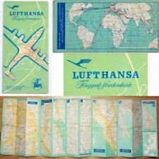 VINTAGE Large LUFTHANSA Airline Airplane Fold-Out Map Paris London Munich Travel picture