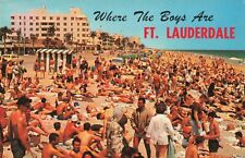 Fort Lauderdale Florida, Crowded Beach at Spring Break, Vintage Postcard picture