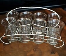 RARE 1940s Vintage Retro 8 Piece Glass Set W/ Shabby Wire Holding Carrier  picture