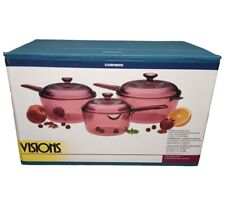 NEW Vtg VISIONS Cranberry Corning Ware Glass Cookware 3 Saucepan 1 1.5 2.5 QT picture