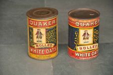 2 Pc Vintage Quaker Rolled White Oats Ad Litho Tin Box  picture