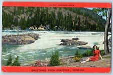 Anaconda Montana Postcard Greetings Kootenai River Woman Sitting c1940 Unposted picture