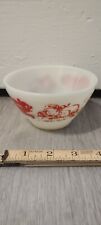 Vintage Fire King Ovenware Red Davey Crockett/Bear Print Milk Glass Cereal Bowl  picture