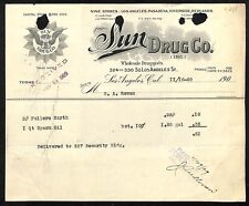 Sun Drug Co. Druggists Los Angeles 1909 Letterhead  - R.A. Rowan for Sperm Oil picture