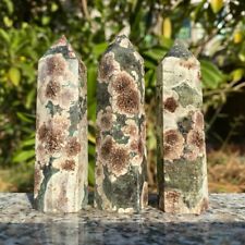 3~4'' Natural Green Cherry Blossom Agate Point Obelisk Crystal Tower Decoration picture