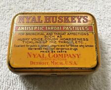 Vintage NYAL HUSKEYS Antiseptic Throat Pastilles Tin Box Detroit Mich. USA picture