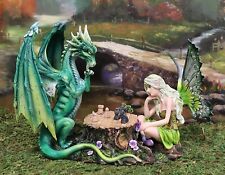 Ebros Amy Brown Elf Earth Fairy With Green Dragon Playing Chess Statue 7