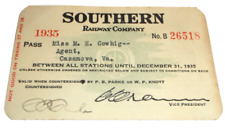 1935  SOUTHERN RAILWAY COMPANY EMPLOYEE PASS  #26518 picture