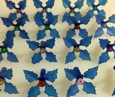 25 BLUE HOLLY POINSETTIA BULBS Ceramic Christmas Tree Lights MINI PINS VINTAGE picture