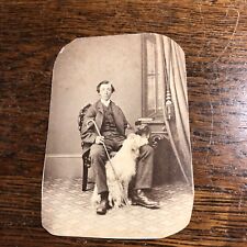 Vintage Victorian Man Dog Cane CDV Photo Photograph Samqumar picture