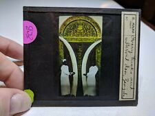 HISTORIC Colored Glass Magic Lantern Slide ECB ELEPHANT and Carved Door  picture