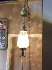 Large Vintage Crackle Glass Hanging Swag Lamp Mid Century Working STUNNING picture