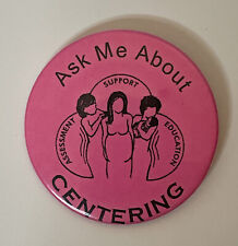 ASK ME ABOUT CENTERING Vintage 1970s Pinback - Hippy Yoga Feminist RARE picture