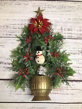 Vintage Christmas Tree Wall Decor Hanging Poinsettia Snowman Present Faux Plants picture