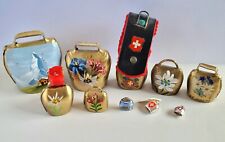 Vintage Mixed Lot of 10 Switzerland Swedish Painted Brass Cow Bells Souvenir picture