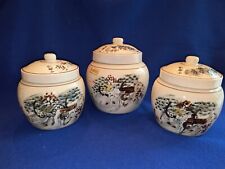 Trio Of Vintage Japanese Village Porcelain Ginger Spice Cookie Jars & Lids  picture