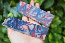 RED WHITE BLUE CUSTOM COMPOSITE KNIFE HANDLE MATERIAL BLANK SCALES AH DAMASCUS picture