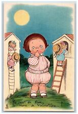 Valentine Postcard Lonely Kid It Must  Be Fine To Have Valentine Ladder c1910's picture