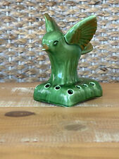 Vintage Camark Art Pottery Bird Flower Frog Vase Planter Green With Gold Ceramic picture