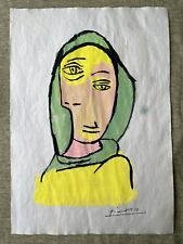 Pablo Picasso (Handmade) Drawing - Painting on old paper signed & stamped picture