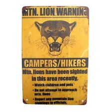 Metal Mountain Lion Warning Beware Caution Wall Sign Outdoor Hunting Cabin Decor picture