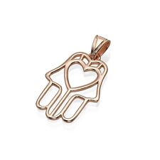Hamsa Heart Outline Pendant Necklace in 14k Rose Gold Classic Jewish Jewelry picture