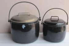 2 pc Vintage Rare Black Enamel Pot Old England Enamel Kitchen Collectible BP-60 picture