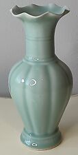 Vintage Celadon Porcelain Ruffled Top Vase Marked Made in China 8 1/2