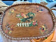 Vintage Wooden Tole Paint Folk Art Tray w/Rope borders/handles boondoggle binder picture