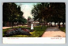 Council Bluffs IA-Iowa, Lake Manawa Park, Garden Paths, Vintage c1908 Postcard picture