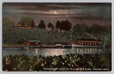 MOONLIGHT VIEW IN WALBRIDGE PARK, TOLEDO, OHIO Postcard Maumee River Toledo Zoo picture