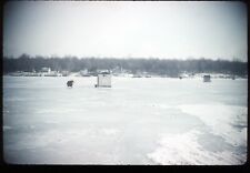 1958 Lake Erie Ohio Ice Fishing Frozen Lake Shelter 50s 35mm Kodachrome Slide picture