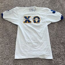 Vintage 80s Chi Omega Sorority t shirt Size Small Made In USA Blue White picture