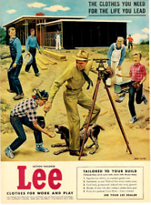 1955 Lee Jeans Clothes Vintage Print Ad Overalls Carpenter Surveyor Baseball picture
